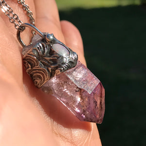 African Shangaan Amethyst and lightning ridge opal point pendant