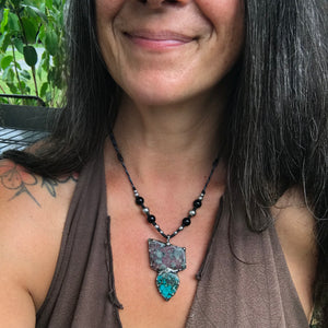 Eudialite and persian turquoise pendant