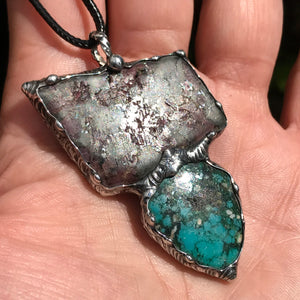 Eudialite and persian turquoise pendant