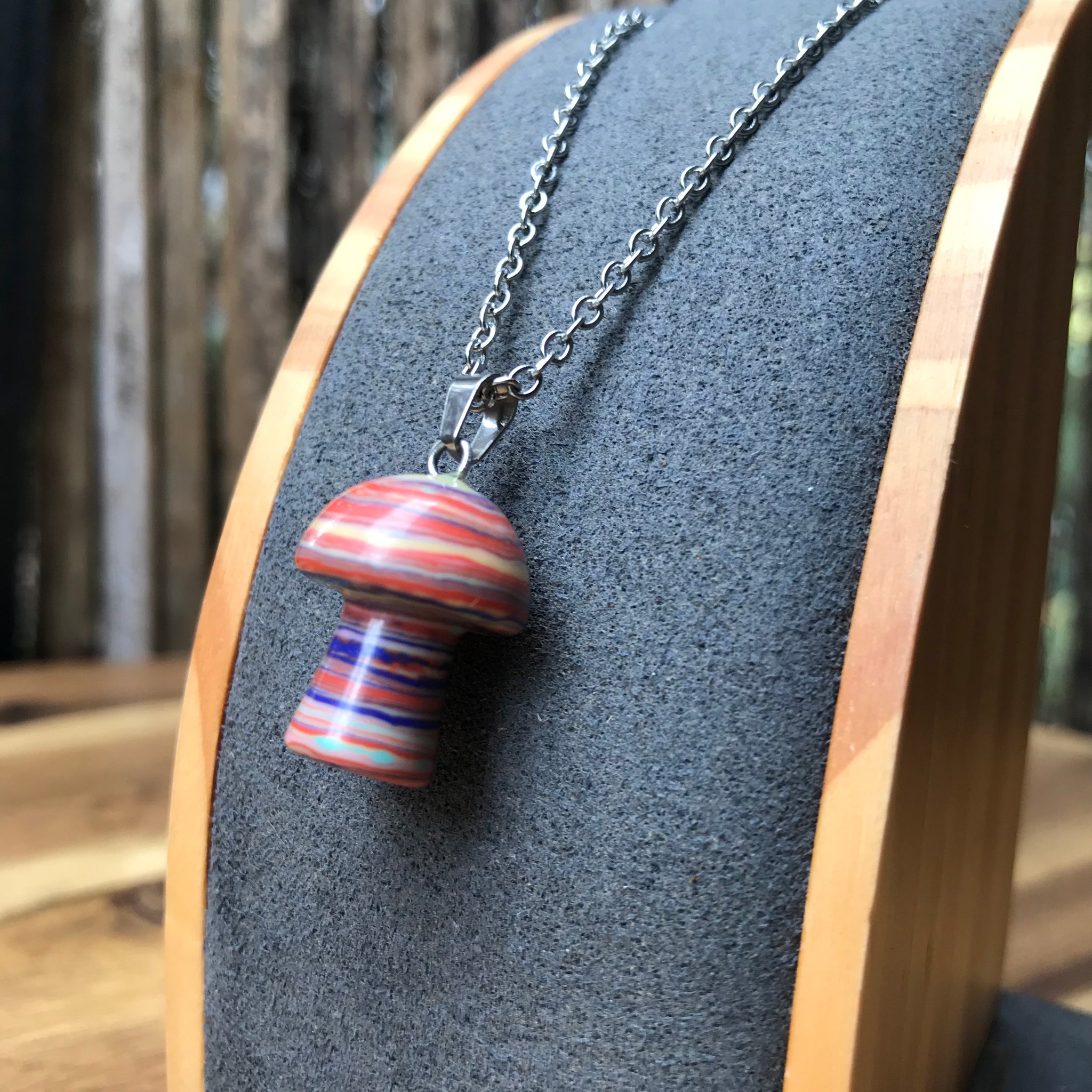 Rainbow mushroom pendant.