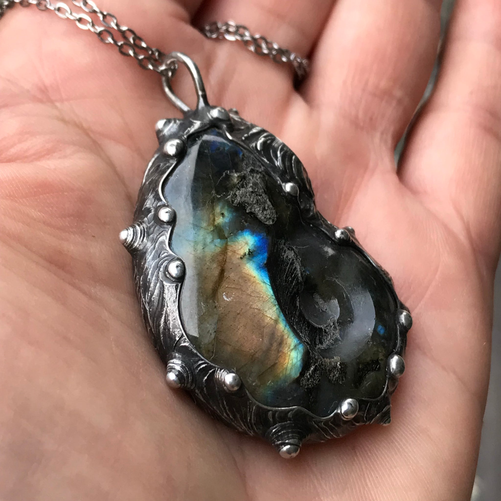 Labradorite Crystal and black onyx Pendant