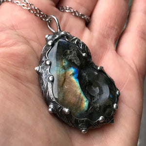 Labradorite Crystal and black onyx Pendant