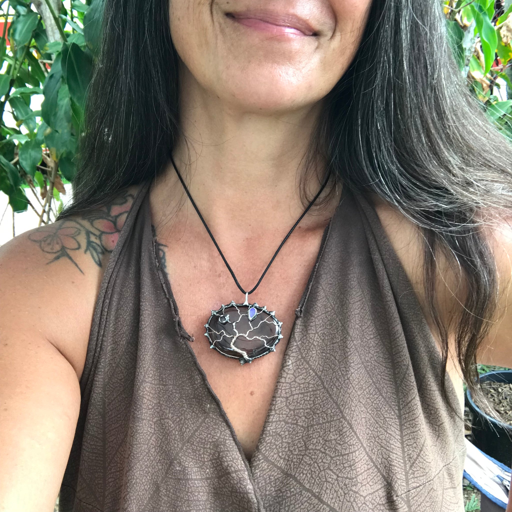 Tree of Life on Smoky Quartz with Ethiopian Opal and labradorite