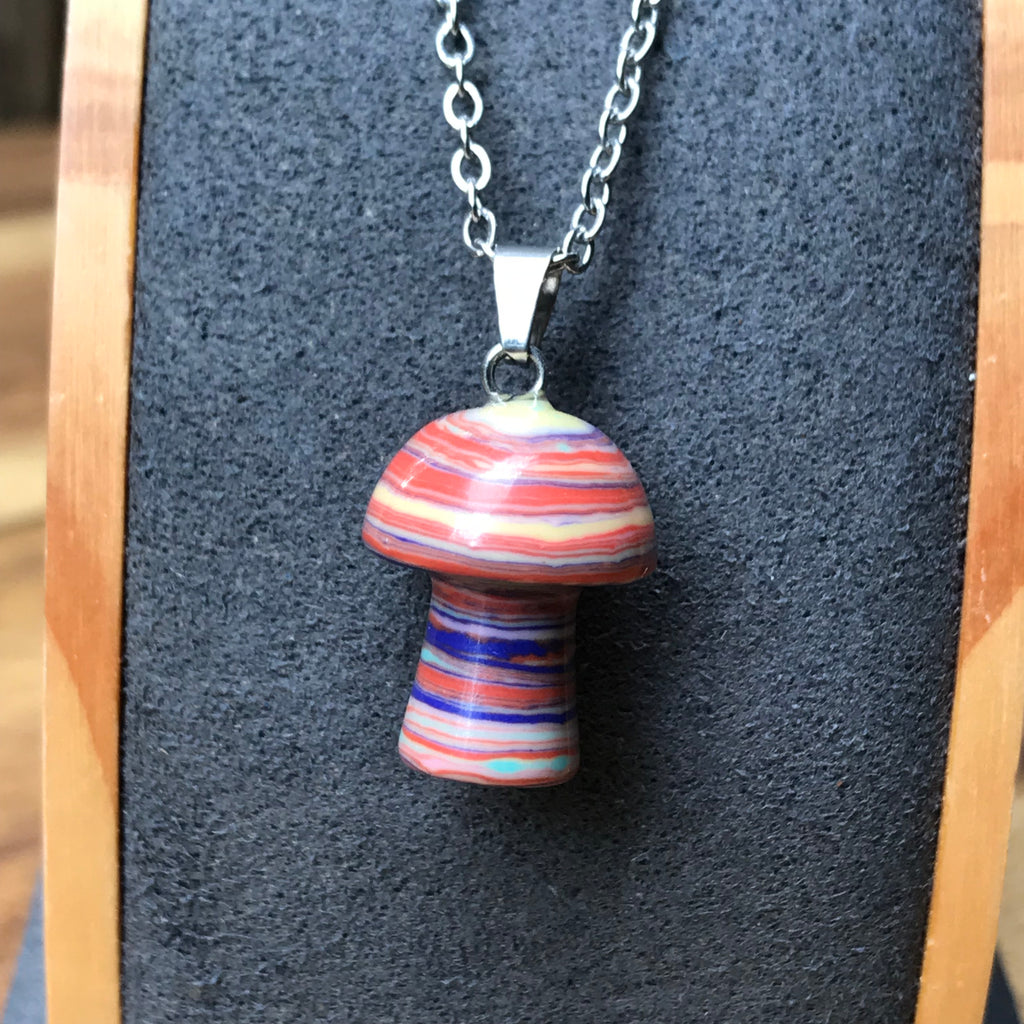Rainbow mushroom pendant.
