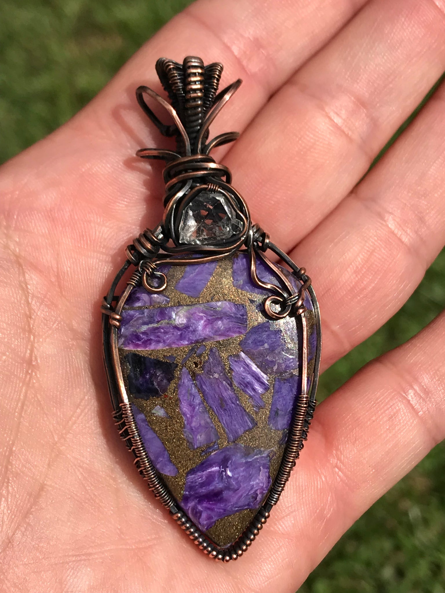 Reserved for Leslie Charoite and Herkimer Diamond wire wrap