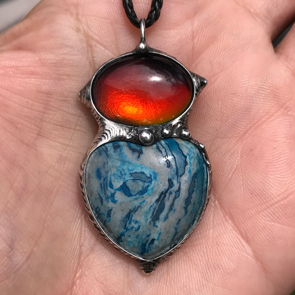 Aurora Opal and Blue dyed Agate heart goddess