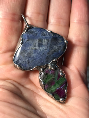 Sodalite and ruby in zoisite mushroom pe