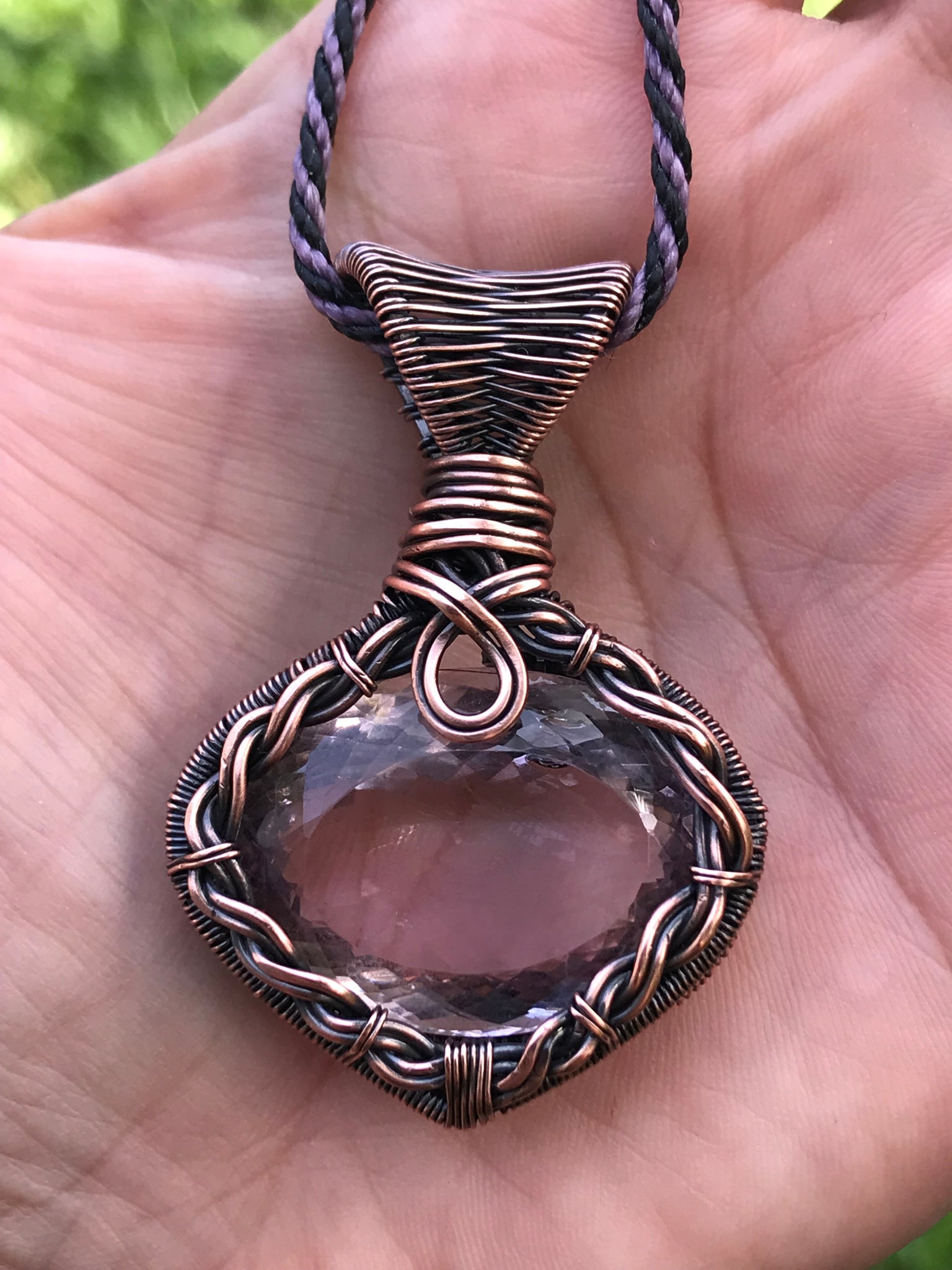 Faceted pink Amethyst in copper