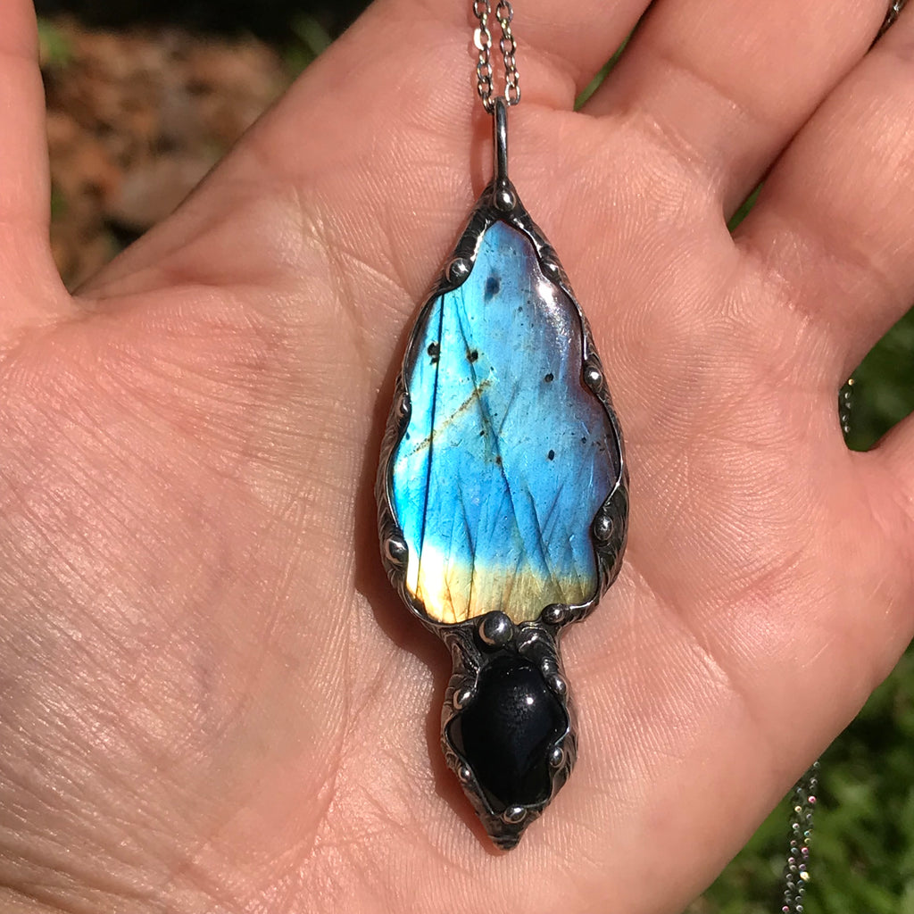 Magical flashy Labradorite and black onyx