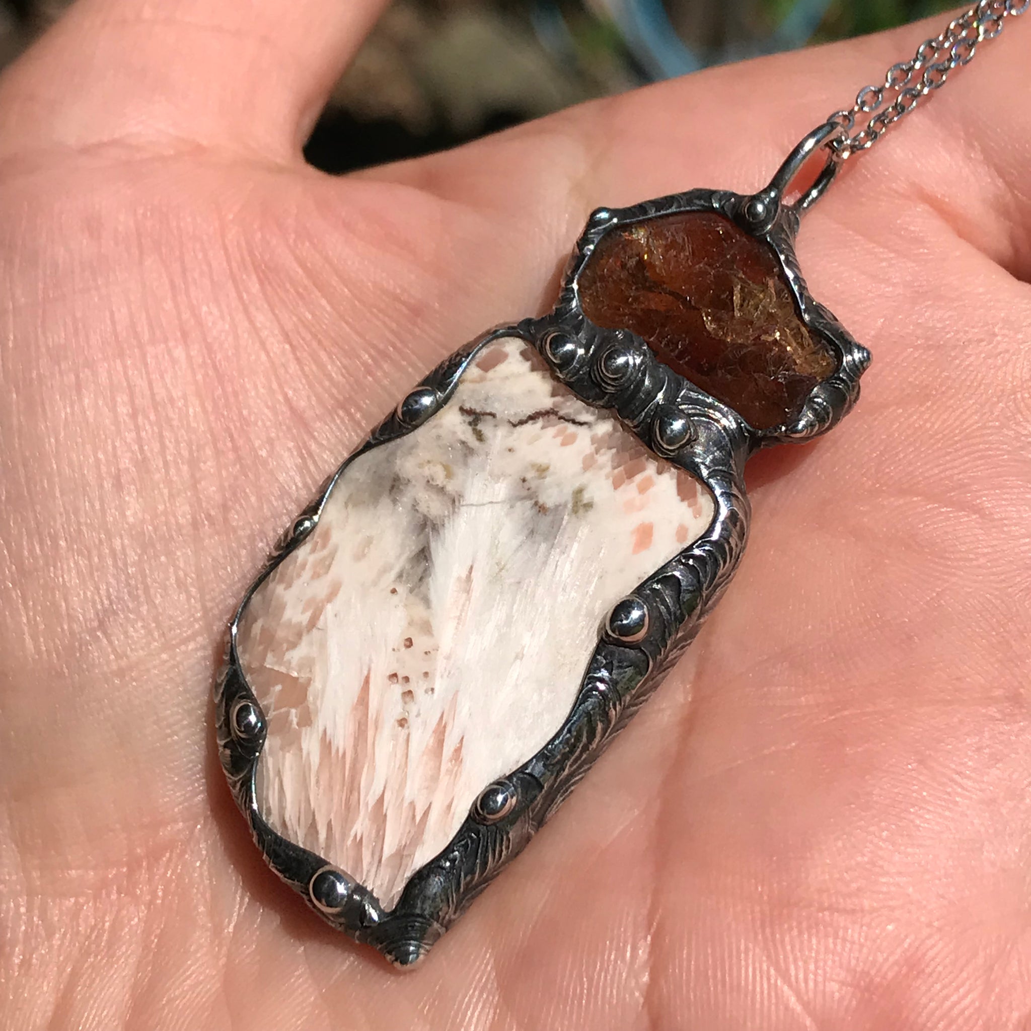 Scolecite and Australian Zircon pendant