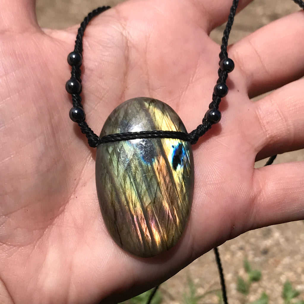 Multi Flash Labradorite and Hematite pendant