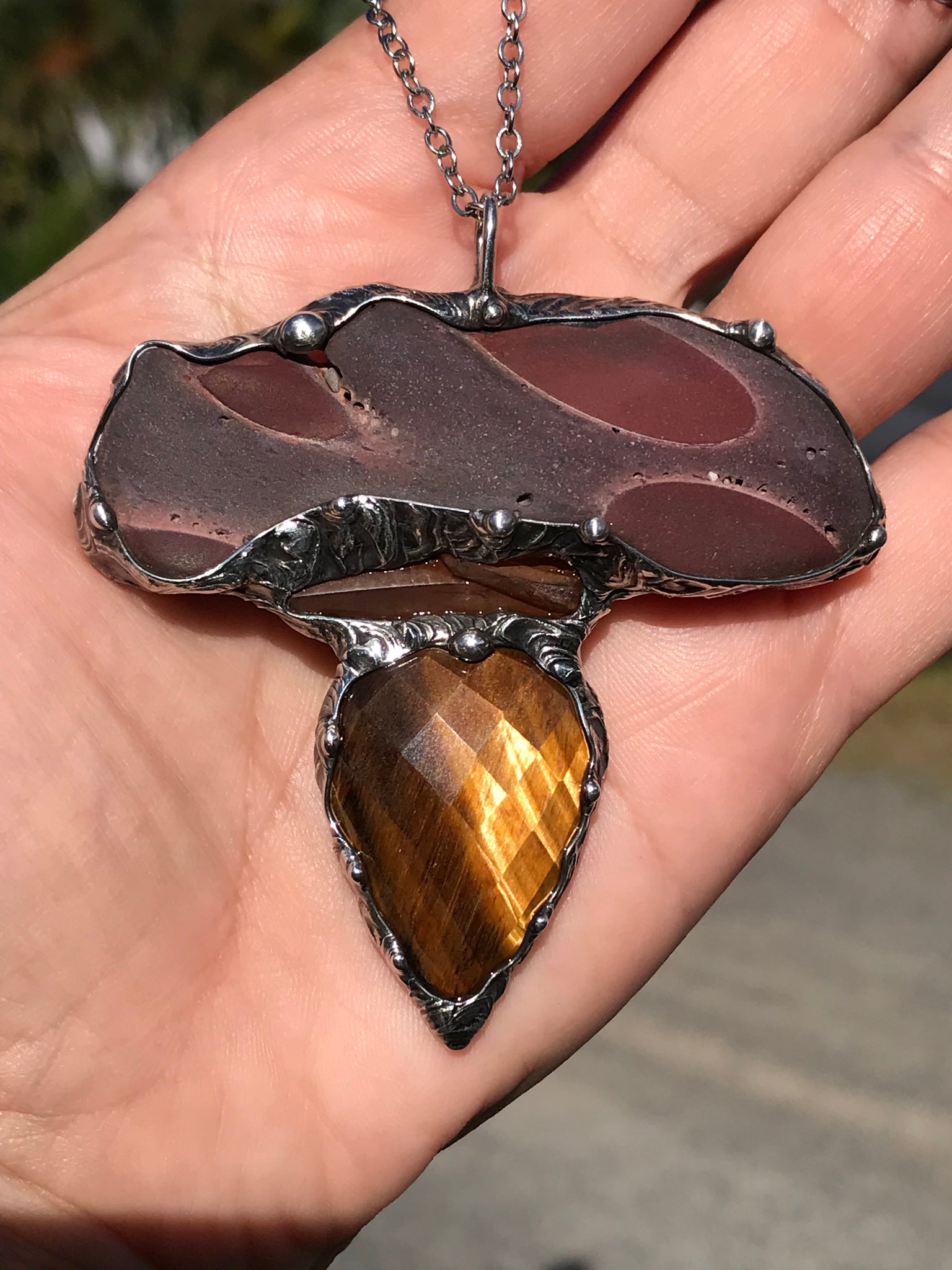 Statement Zebrastone triple crystal Pendant