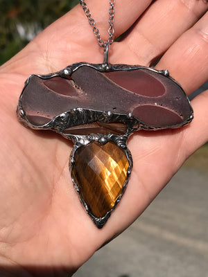 Statement Zebrastone triple crystal Pendant