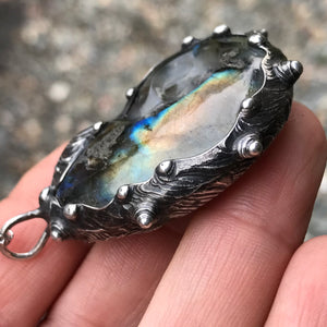 Labradorite Crystal and black onyx Pendant