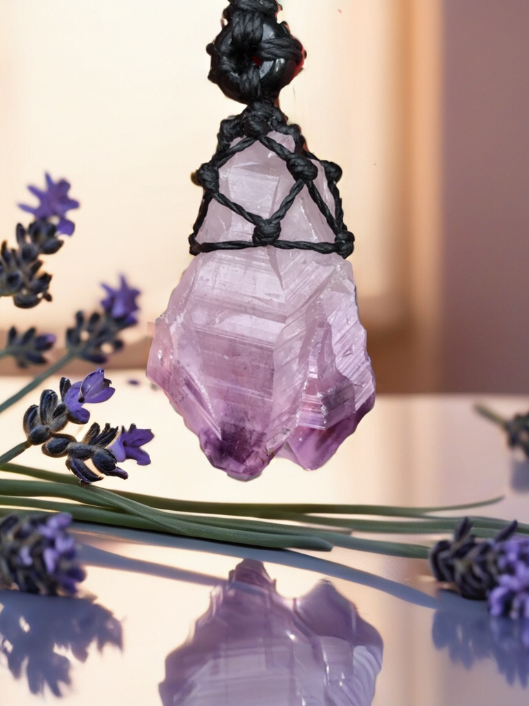 Rough Amethyst Point and black onyx wrapped in Linhasita