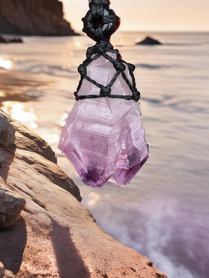 Rough Amethyst Point and black onyx wrapped in Linhasita