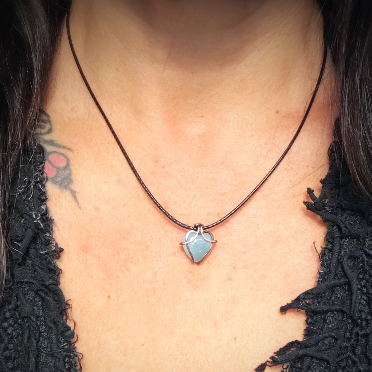 Wire wrapped Aquamarine heart pendant