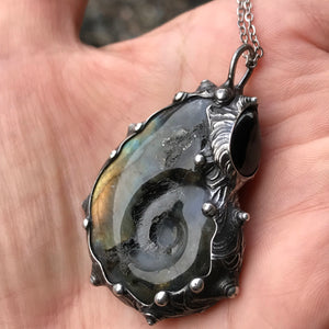 Labradorite Crystal and black onyx Pendant