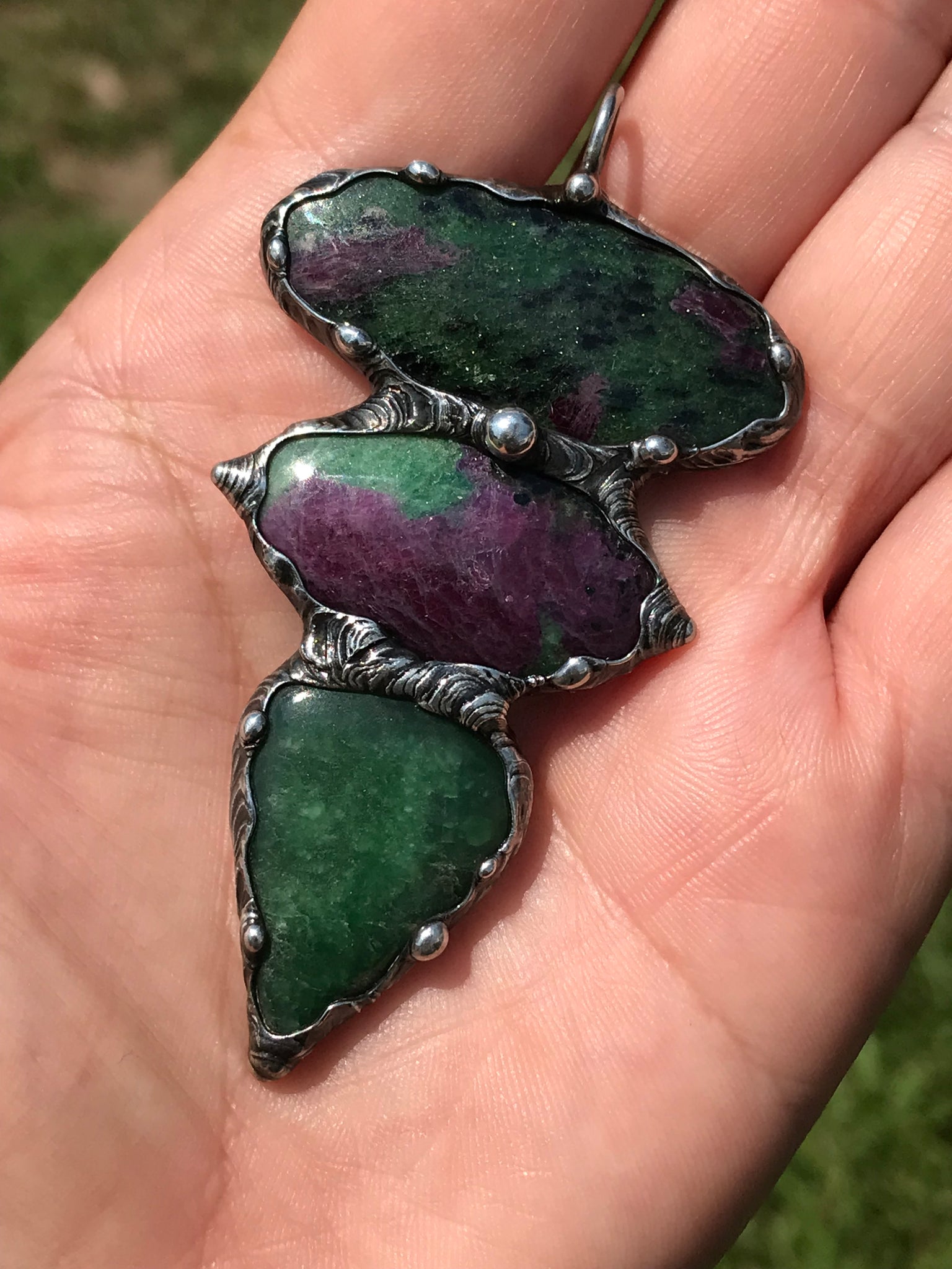Reserved for Kim Ruby Zoisite and green Aventurine statement treasure
