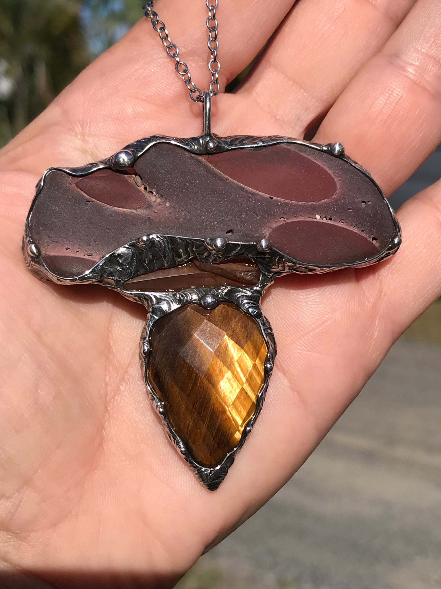 Statement Zebrastone triple crystal Pendant