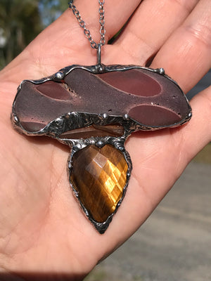 Statement Zebrastone triple crystal Pendant