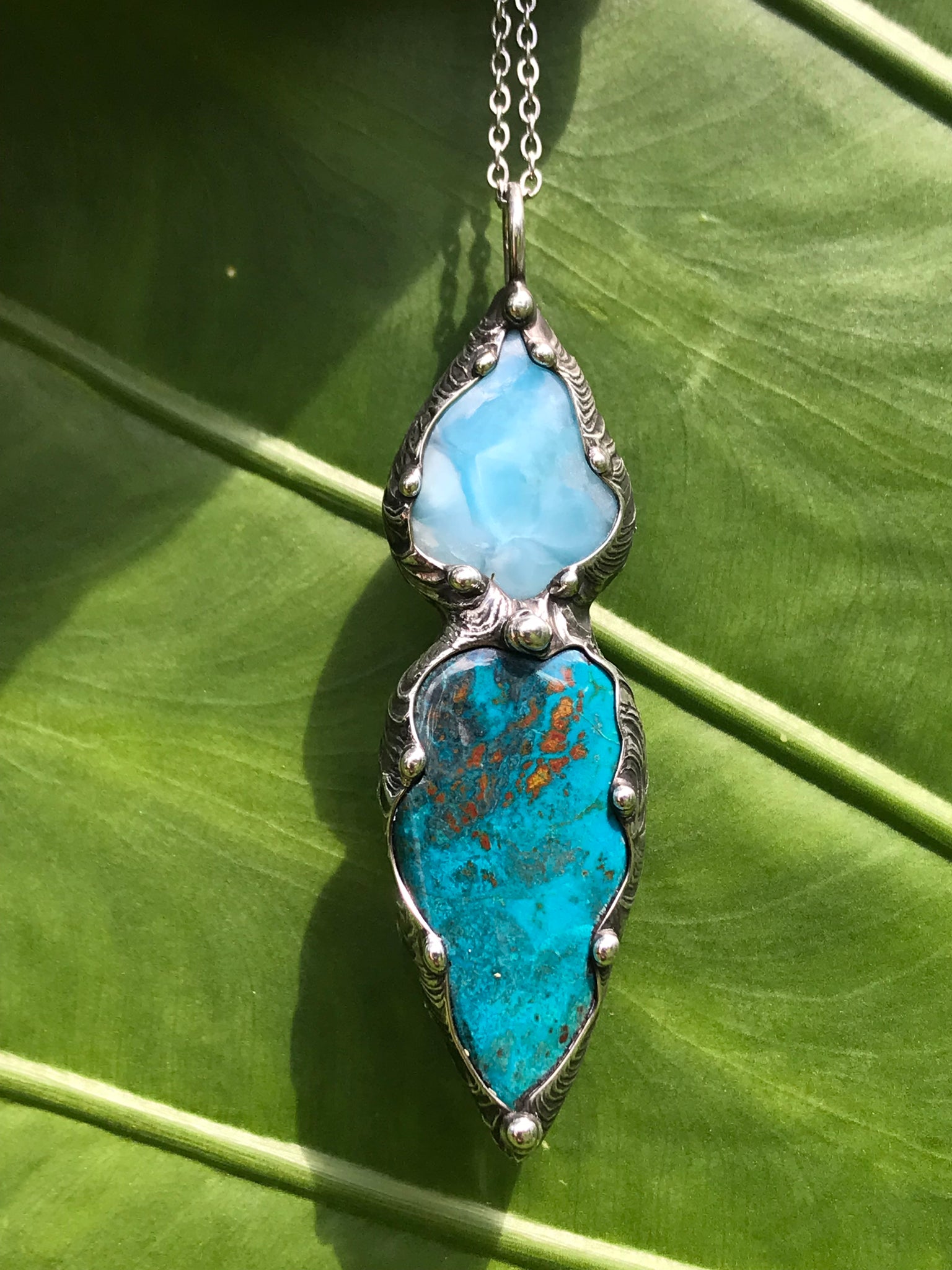 Chrysocolla and Larimar pendant