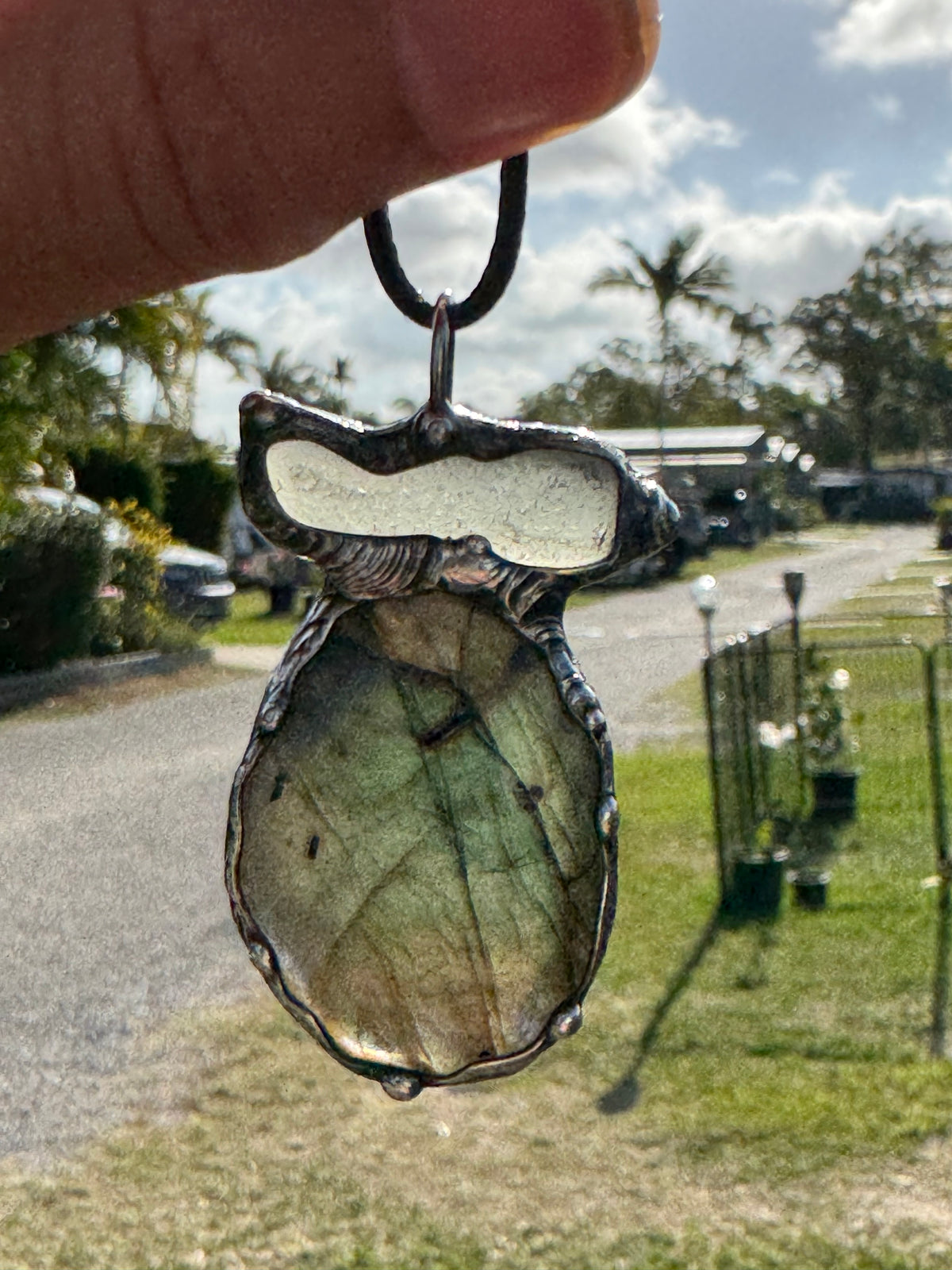 Golden Multiflash Labradorite and Seaglass pendant