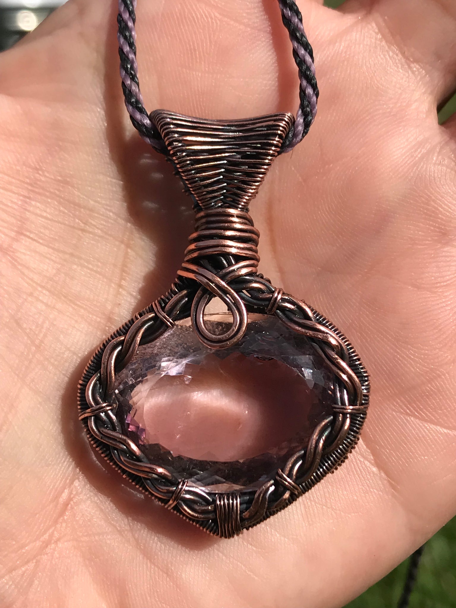 Faceted pink Amethyst in copper