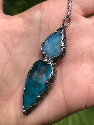 Chrysocolla and Larimar pendant