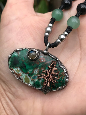 Bespoke magical tree on Chrysocolla/Malachite adorned with a  Labradorite moon❤️