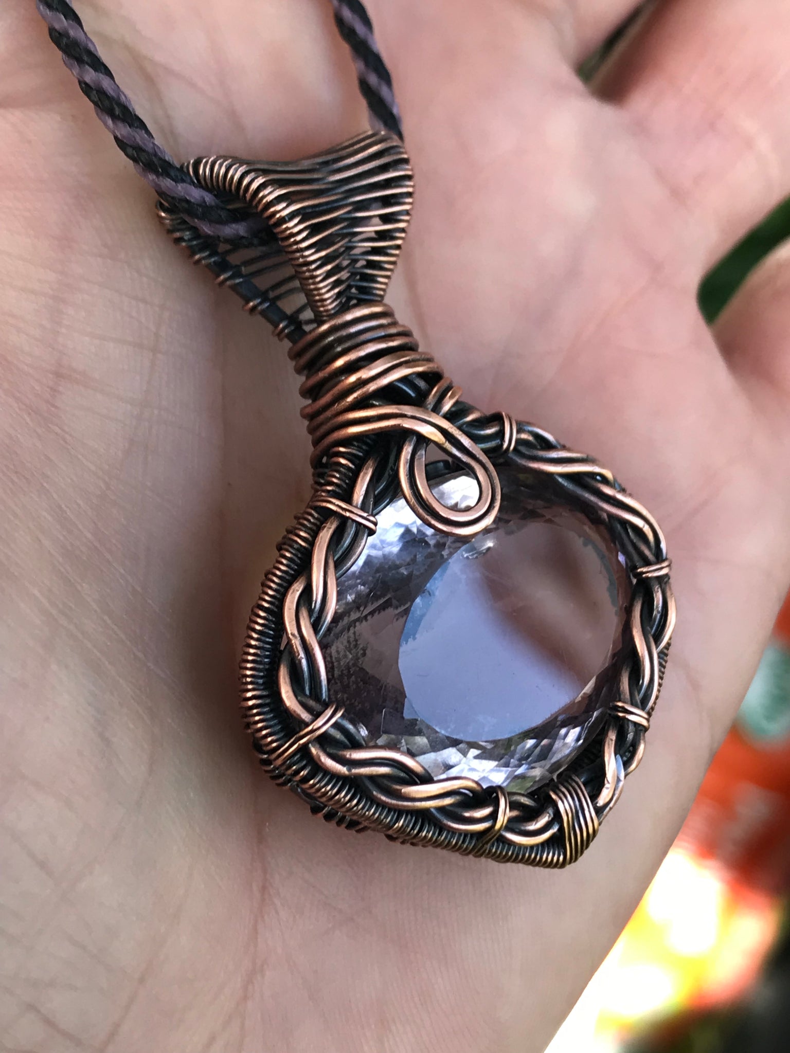 Faceted pink Amethyst in copper