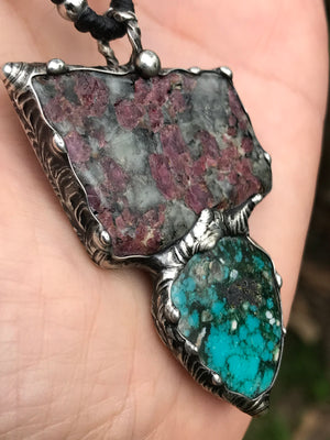 Eudialite and persian turquoise pendant