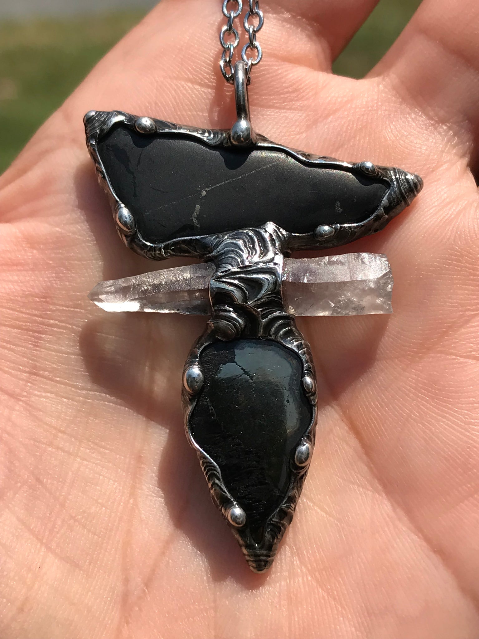 Shungite, clear quartz and Apache Gold Protector