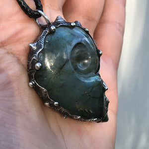 Labradorite Crystal Shell Pendant with Moonstone and opal