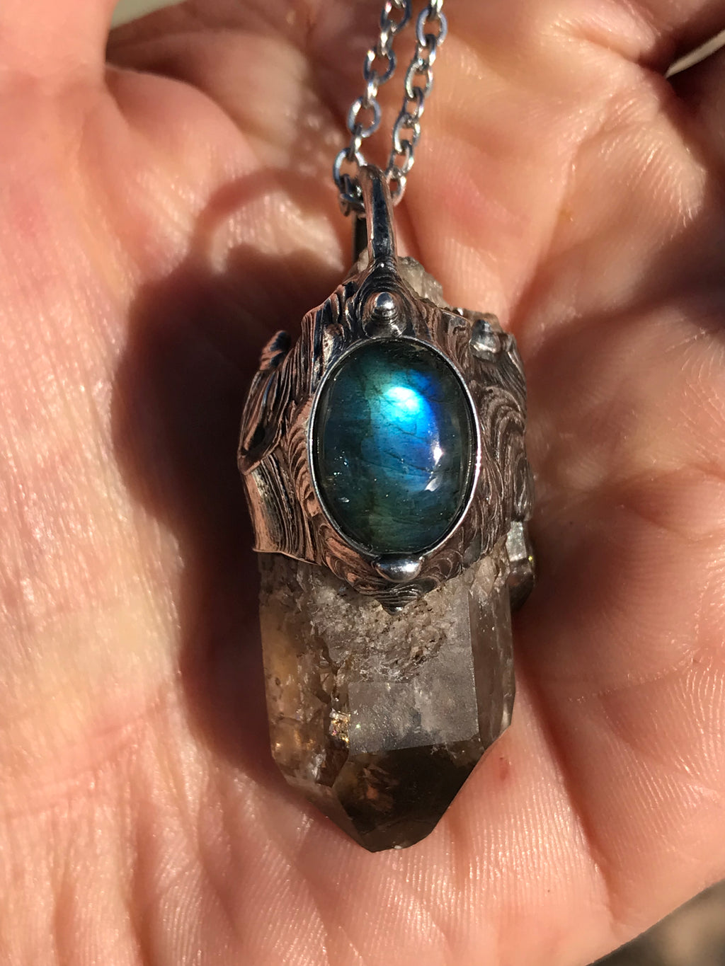 Reserved for Marlene smoky Kundalini Quartz with Labradorite