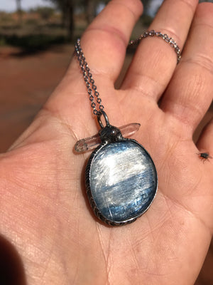 Blue polished Kyanite and clear Quartz