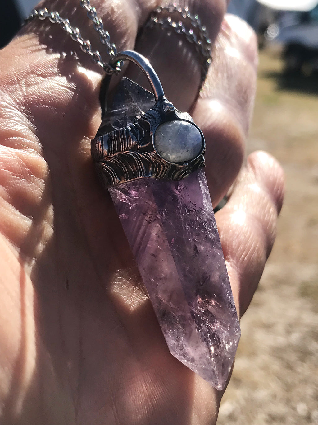 Double terminated Amethyst and Moonstone Protector